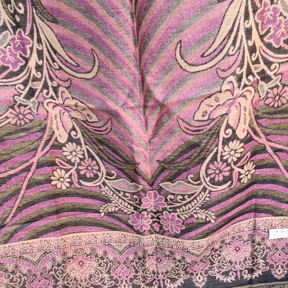 New Pashmina Brown Gold Mauve Floral Pashmina New - Picture 11 of 12